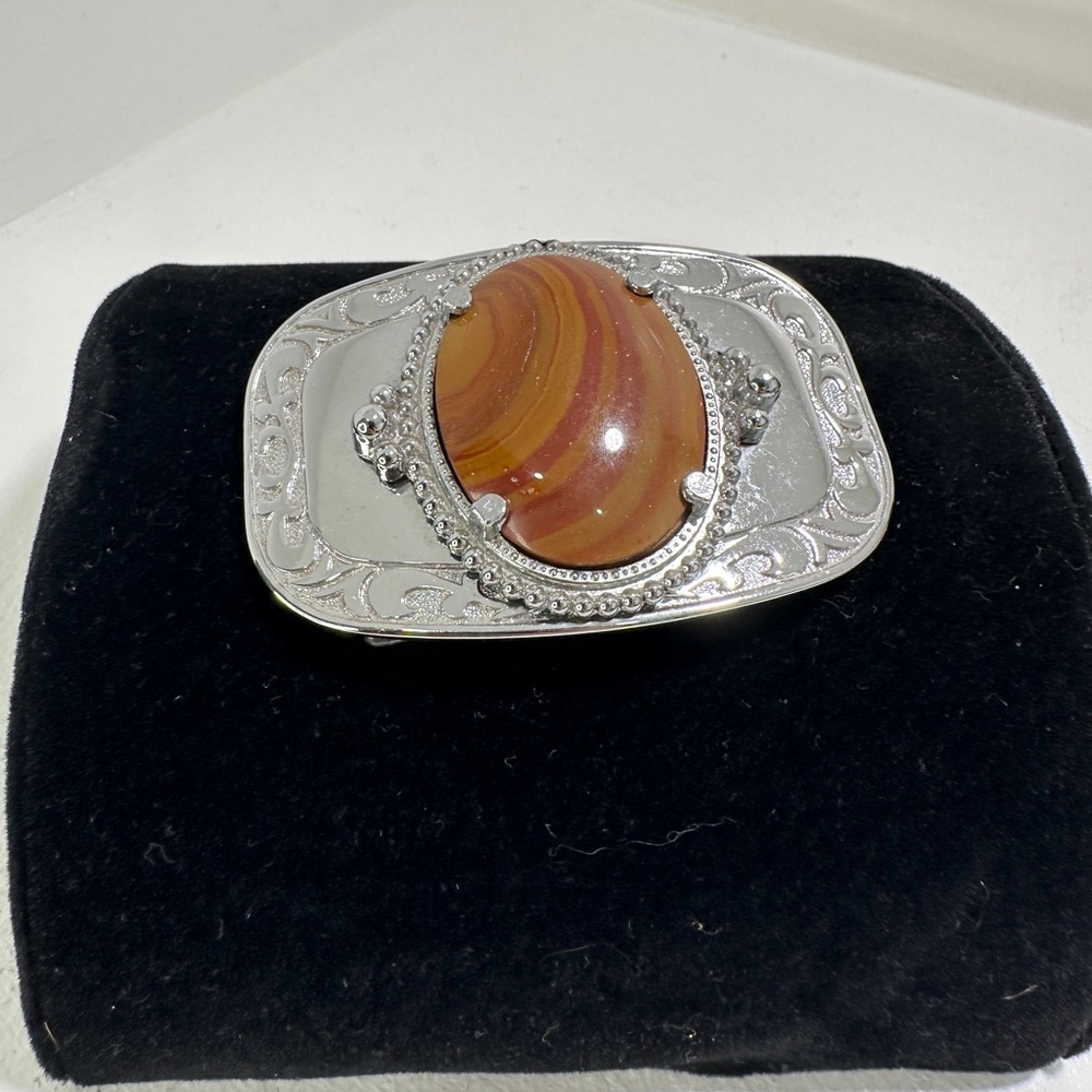 Vintage Silver tone and natural stone belt buckle